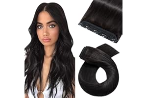 SILK-CO 20cm - Extensiones Clip Pelo Humano 40g Remy Human Hair Extension 3/4 Cabeza Cabello Natural Una Pieza 5 Clips - #1B Negro Natural