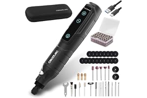 Cecotec Multifunktionellt roterande verktyg med 3,7 V flerhandsbatteri, justerbar hastighet i 5 nivåer (5 000–1 8 000 rpm), LED-ljus, innehåller fodral och 74 skärtillbehör, slipning och mer