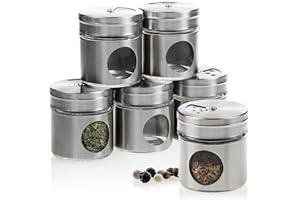 COM-FOUR® 6x Juego para especias de piezas hecho de acero inoxidable - tarro de hierbas - tarro de especias (06 piezas)