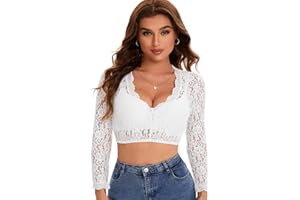 Adisno Dirndl Bluse Damen,Dirndlbluse Spitze,Dirndl Bluse,Dirndl Bluse Spitzen,Dirndlbluse,Elegante Langärmelige Dirndlbluse mit V-Ausschnitt.