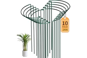 TIKTALK Pack of 10 Plant Supports Shrub Holders, Semicircular Large (25 cm Diameter x 60 cm Height) Robust 4.5 mm Wire Plant Holder for Peonies, Metal Shrub Holder Round for Climbing Plants, Shrubs