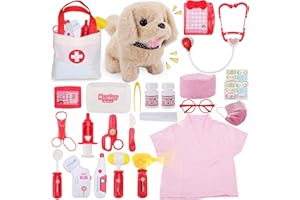 TEUVO Maletin Medico Juguete, Maletin Veterinaria Juguetes con Perritos, Estetoscopio, Termómetro, Maletín de Médico Portátil Kit Medico Infantil Juguetes Regalo para Niñas Niños 2 3 4 5 6 7 8 Años