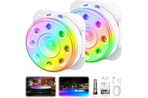 Eyoushow Lumiere Piscine avec Télécommande, 2 Lampes LED RGB Submersibles Rechargeables, Éclairage Magnétique Flottant pour Piscine, Étanches IP68, Lampe Piscine pour Baignoire Étang Fête