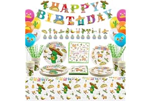 LSJDEER 226 PCS Mexican Themed Fiesta Party Supplies - Paper Plates, Cups, Napkins, Straws, Balloon, Tablecloth, HAPPY BIRTHDAY Banner for Cinco de Mayo Disposable Tableware Set, Serves 24