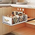 SAYZH Pull Out Cabinet Organiser, No Drill Slide Out Drawers with Adhesive Nano Film, Pull Out Shelf Storage with Handle for Kitchen Cupboard, Bathroom, 40Depth x 25Width x 15.5Height CM, White