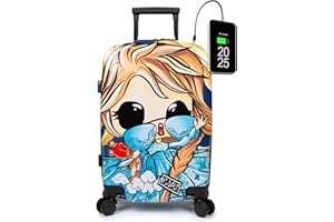 TOKYOTO - Valigia Da Cabina Divertente Per Bambini Ragazzi Fans Dei Cartoni Animati Principesse Di Ghiaccio Frozen Bagaglio A Mano USB 55x40x20 cm Trolley 55x35x20 Valigia Rigida 10 Kg Ice Princess