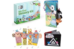 GD GREAT DREAMS GreatDreams® Juguetes Bebes 0-3 Meses con Sonajeros para Pies y Muñecas (4 pcs) - Libro Sensorial Blando y Libro Blando con Formas - Juguetes Bebes - Regalos Bebes Recien Nacidos