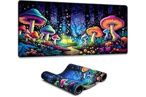 Simpkeely Gaming Mouse Pad, Blacklight Mushroom Waterproof Extended Large Desk Pad Long Computer Keyboard Big Mouse Mat with 3mm Non-Slip Rubber Base for Office Home - 80 x 30 cm