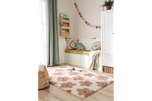 benuta Lytte Barnmatta Gobi – rosa 120 x 170 cm – konstfiber – rektangulär och i stil: Barnmotiv, Scandi Living – Lättskött för barnrum, vardagsrum, sovrum