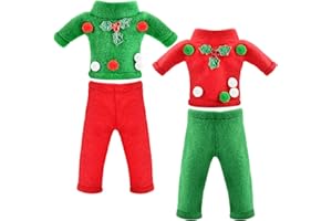 AMSIXNT Puppen Zubehör Weihnachtselfen, Weihnachten Elf Puppe Kostüm Zubehör, Weihnachtself Puppe Kostüm, Wichtel Kleidung Miniatur, Weihnachtself Zubehör, Langarm, Hose