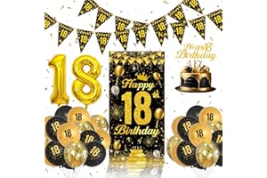 QIFU 18th Birthday Decorations Set - Black And Gold Balloons, Birthday Banner, Cake Topper For Boys Girls Black Gold birthday Party Decorations