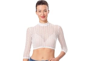 Dirndlwelle Spitze Dirndlbluse Langarm Dirndlbluse Damen Trachtenbluse Creme Dirndl Bluse Hochgeschlossen für Oktoberfest Gr.34-50