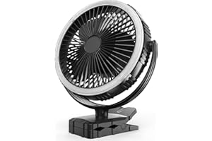 COMLIFE 8 Zoll Clip Ventilator, Camping Ventilator mit LED Laterne, 10000 mAh, 3 Geschwindigkeiten & 3 Timer, Stabile Klammer und Aufhängehaken für Haus, Büro, Schlafsaal, Outdoor-Aktivitäten, F004L