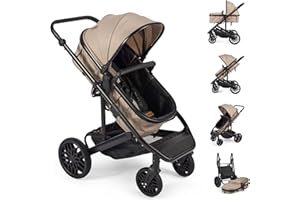 Lejoux™ Avant Baby-Kinderwagen-Reisesystem – Größerer, faltbarer Kinderwagen mit Babywanne, 5-Punkt-Gurt, verstellbarem Sitz, übergroßem Korb und Einhand-Faltung – Schwenkräder und Regenschutz (Beige)