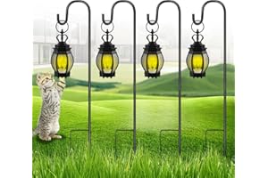 SEGNAYEN Shepherds Crook für Gartenlaternen, 81 cm, verstellbarer Schäferhaken mit Metallpfahlbasis, Schäferkrummhaken zum Aufhängen von Weihnachtsgartenlichtern, Pflanzkörben, Schwarz, 4 Stück