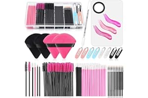 Audab Einweg-Make-up-Set mit Applikator, Puff, Palette, Künstlerzubehör, Mascara-Zauberstab, Lippenpinsel, Haarspange, Puderquaste für Gesicht mit Aufbewahrungsbox