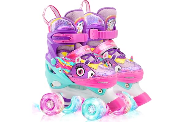 Licorne Roller Enfant Fille Patins à roulettes Ajustable avec Roues Allumées 4 Taille Réglable pour Filles Garçons Débutants Cadeau Noël d'anniversaire