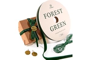 Vitalizart Nastro in Velluto Verde 0,95 cm x 13,7 m con Spago & Ciondoli Metallici, Nastro in Tessuto Continuo per Confezioni Regalo Natalizie, Fiocchi, Decorazioni per l'Albero, Decorazioni Festive