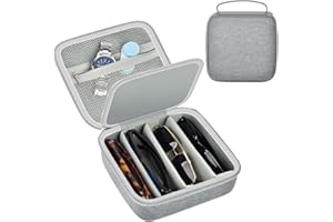 Grapsa Reise Sonnenbrillen Aufbewahrung für Glapeame/für CARFIA/für wearPro/für Wrimen, Brillenbox für Mehrere 8 Sonnenbrillen und Uhren, Schlüssel, Kopfhörer- L(nur Tasche)