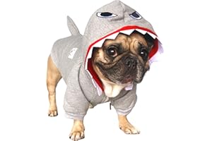 iChoue Shark Dog Halloween Costumes Clothes Sweater Cute Funny for French Bulldog Cold Weather Winter Coats Hoodies Frenchie English Pug Pitbull Corgi Puppy - Grey/Medium