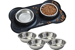 KaraLuna Silikonowa podkładka pod karmę ze stali nierdzewnej, dla kotów i psów, miska do jedzenia dla kotów, miska na karmę dla psów, miska dla kotów, miseczka dla kotów, miseczka pod miski (400 ml, czarna)
