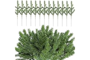 Kapokr 60 Stück Tannenzweige Künstlich Kunst Tannenzweige Grüne Künstliche Tannenzweige Wie Echt, Künstlicher Tannenzweig für Weihnachten Urlaub DIY Girlande Heim Garten Wand Dekor