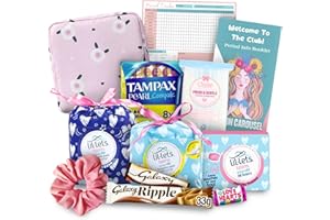 LONDON CAROUSEL First Period Kit for Girls - Sanitary Pad Storage Bag, Teen Sanitary Towels, Lil-Lets Teens Liners, Tampax Pearl Light Tampons, Period Wipes, Sweet Treats, Period Info Booklet and Period Tracker