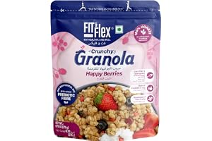 FIT & FLEX Baked Granola / Happy Berrie/ Oat Rich Cereal with High Protein and Fibre / Ready to Eat Healthy Granola for Breakfast / Real Freeze Dried Fruits Snacks