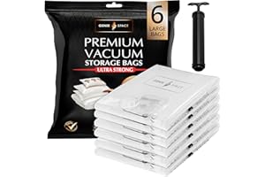 GENIE SPACE - Sacs de rangement sous vide incroyablement résistants et peu encombrants | 6 x LARGE (80x60cm) | Étanches et réutilisables | Créez 80% d'espace en plus | Pour vêtements, serviettes etc