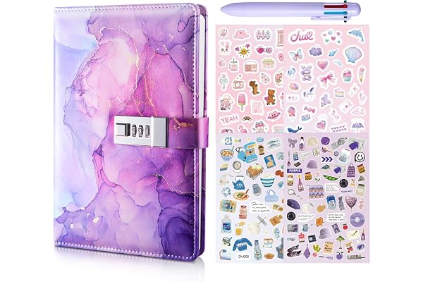 Kococaty Journal intime avec cadenas, Secret Diary avec serrure à combinaison pour filles de 8, 9, 10, 11, 12, 13,avec stylo multicolore 6 en 1 et 4 autocollants,cadeau d'anniversaire pour filles