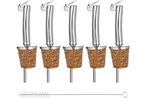 Incutex 5 Beccucci in Sughero con Coperchio e 1 Spazzola per la Pulizia, Versatore, Dosatore, Tappo Bottiglia per Liquori, Vino, Olio, Aceto