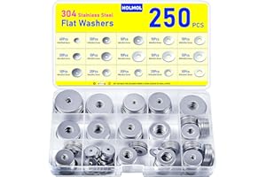 HOLMOL Unterlegscheiben Set 250 Stück, Karosseriescheiben 15 Größen, Edelstahl Beilagscheiben Sortiment M3 M4 M5 M6 M8 M10 M12, Flach Unterlegscheiben Edelstahl, Beilagscheiben Set für Schrauben