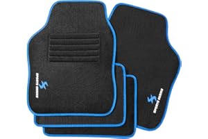 WOLTU Tapis de Sol Voiture, Tapis Universel, Broderie Sports, Protecteurs, 4 pièces, Avant et Arrière Antidèrapant Noir Bleu