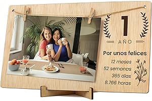 CONTRAXT Marco de fotos aniversario 1 año. Ideas detalles regalos primer aniversario de parejas novios y bodas Tarjeta felicitacion feliz aniversario cumpleaños hombre mujer niño o niña (1 Año)