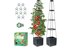 MQHUAYU 150cmTomatentopf, 2 Pack Selbstbewässerung Tomatentopf mit Rankhilfe,Tomaten Rankhilfe mit Wasserspeicher，Höhe Einstellbar Tomatenturm，für Kletterpflanzen Gemüse Blumen Outdoor&Indoor