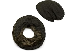 styleBREAKER Strick Loop Schal und Beanie Mütze Set mit Flecht Muster, Fleece Innenfutter, Winter, Unisex 01018211