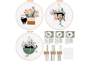 JSRQT 3 Piezas Kit de Inicio de Bordado para Principiantes Adultos Bordar a Mano Kit Bordado con Patrones e Instrucciones Cross Stitch a Mano Kit de Herramienta de Punto Cruz Kits de Punto de Aguja