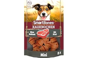 SmartBones Kauknochen Mini - Kausnack mit Rindfleisch Geschmack für kleine Hunde, Knochen mit weicher Textur, ohne Rohhaut, 8 Stück