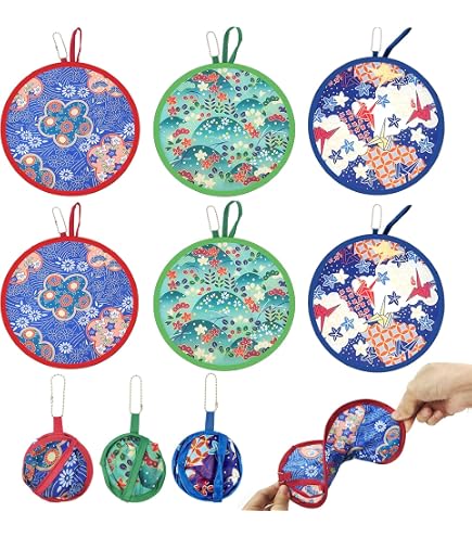 6 Éventails Ronds Pliants - Motifs Fruits (Pastèque, Kiwi, Orange) - Pour Fête, Mariage, Décoration - Portable
