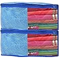 Kuber Industries Lahariya Printed Non-Woven Blouse Cover Wardrobe Organiser Clothes Storage Bag With Front Window- Pack of 2 (Blue)-44KM0544