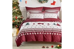 Tokokimo Set Natale Copripiumino Matrimoniale 240x220 cm, Copripiumino Matrimoniale 3 Pezzi in Microfibra Con Motivo a Natale, Comprendente 1 Copripiumino 240x220 + 2 Federe 50x80, Rosso