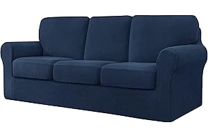 CHUN YI 7 Pieces Stretch Sofa Cover 3 Seater with Three Separate Cushions and Backrests Stylish Jacquard Spandex Fabric Sofa Slipcover for Living Room Furniture Protector(3 Seater，Dark Blue