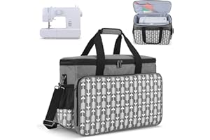 ‎YARWO Yarwo Nähmaschinentasche mit unterem Holzbrett, Nähmaschine Tragetasche, Transport- und Aufbewahrungstasche ist kompatibel mit den meisten gängigen Nähmaschinen und Zubehör, Grau mit Pfeilmuster