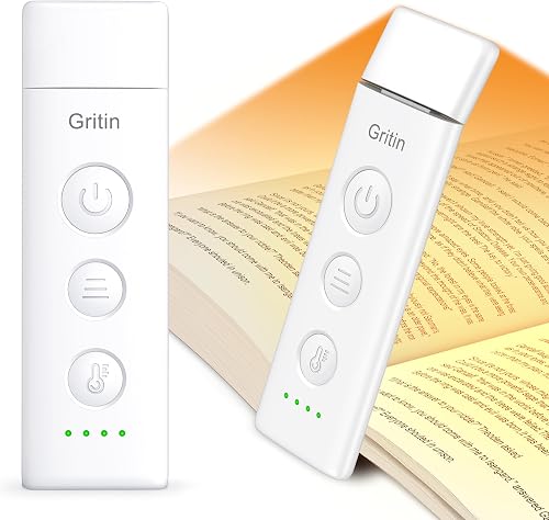 Gritin Reading Lamp Book Clamp, USB C Rechargeable Book Lamp, Eye-Friendly Reading Light for Reading in Bed, 3 Colour Temperatures & Continuously Dimmable, Angle Adjustable, Clamp Light for Book
