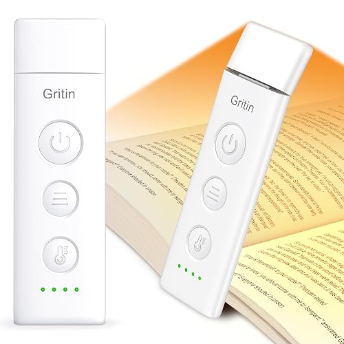 Gritin Reading Lamp Book Clamp, USB C Rechargeable Book Lamp, Eye-Friendly Reading Light for Reading in Bed, 3 Colour Temperatures & Continuously Dimmable, Angle Adjustable, Clamp Light for Book