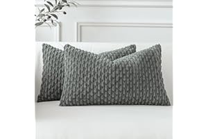 Sungeek Set of 2 Dark Grey Soft Corduroy Decorative Cushion Covers Boho Striped Throw Pillow Covers for Sofa Couch Living Room Patio Farmhouse Home Decor Pillowcases 30x50cm