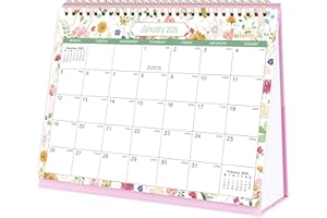 FULLVINTAGE Desk Calendar 2026 - Calendar 2026 uk, Stand Up Desk Calendar from January 2025 to December 2026, Running Monthly memo pages, 10" x 8.3", with Large Blocks, Strong Twin-Wire Binding