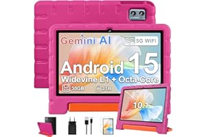 ZIOVO Tablet para Niños 10 Pulgadas Android 15 con 30GB RAM + TF 2TB, 5G WiFi, Gemini AI, Octa-Core, Widevine L1, Control Parental, iWAWA, GPS, BT 5.0, GMS Certificada Tablet con EVA Caso-Rosa