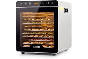 Arebos Mattork i Rostfritt Stål 800 W | 12 Torkgaller i Rostfritt Stål | 29 L Kapacitet