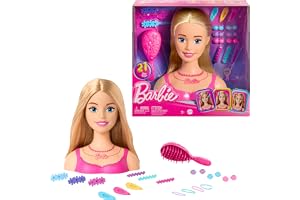 Barbie-dockans stylinghuvud, blont hår med 20 färgglada tillbehör, dockhuvud för hårstyling
